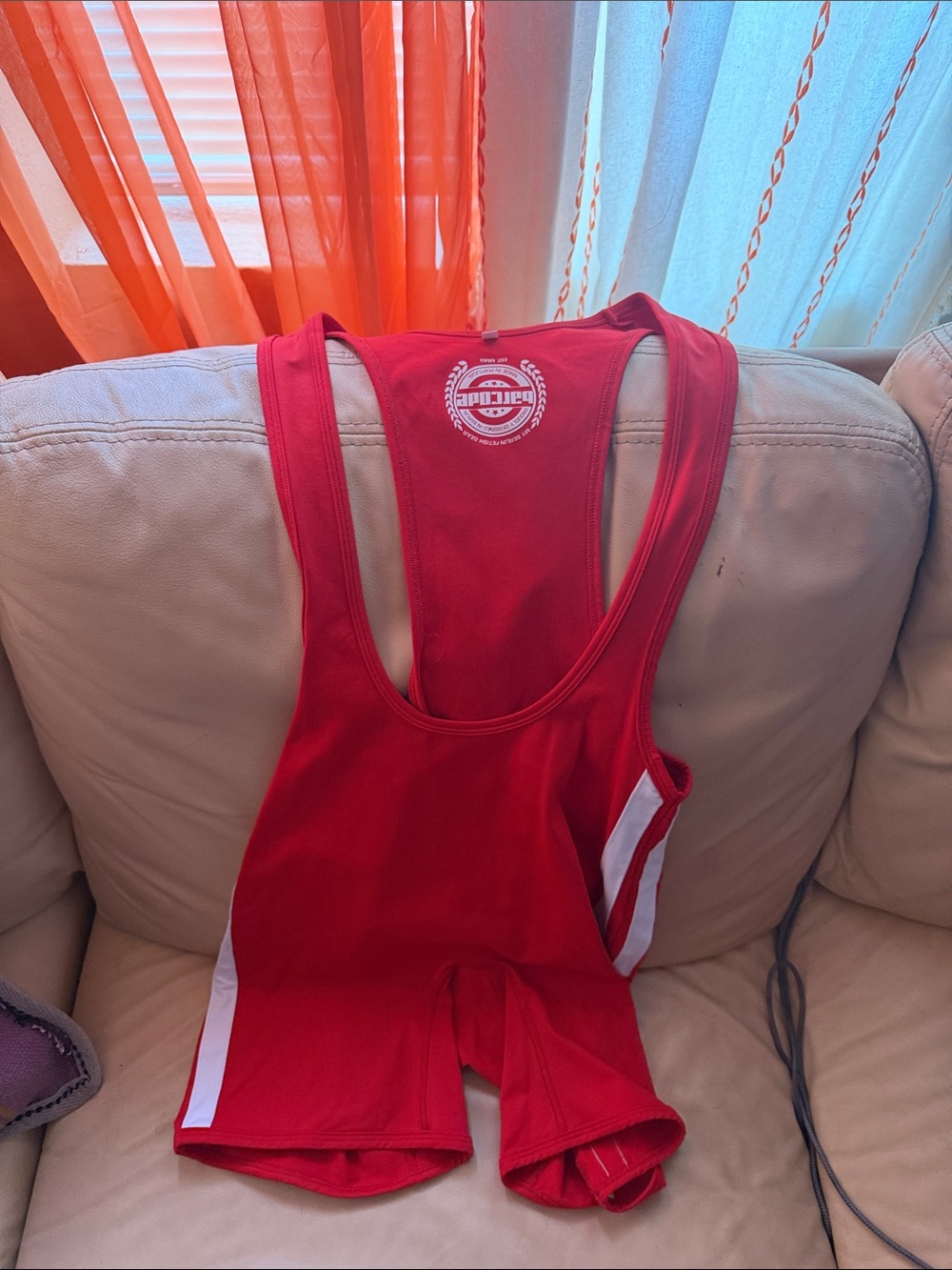 Red Wrestling Singlet with White Side Panels asslesss